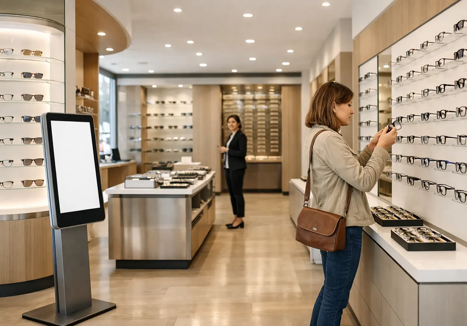 Optical store with a self-service kiosk